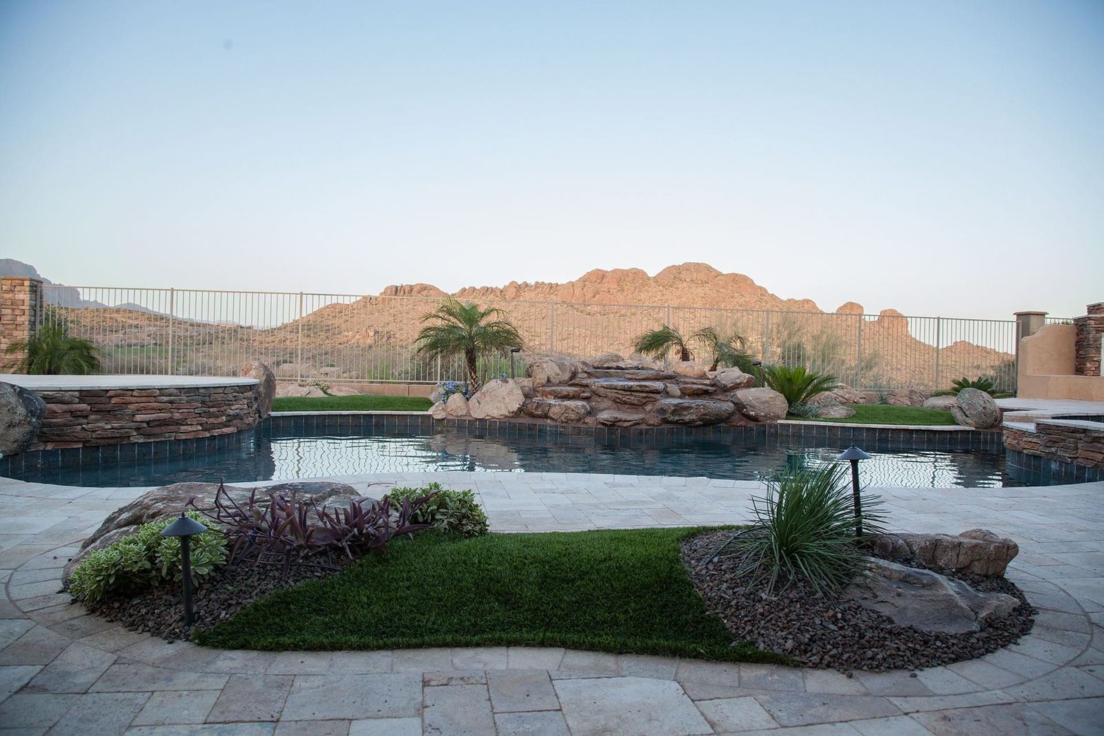 Pool with red mountain backdrop